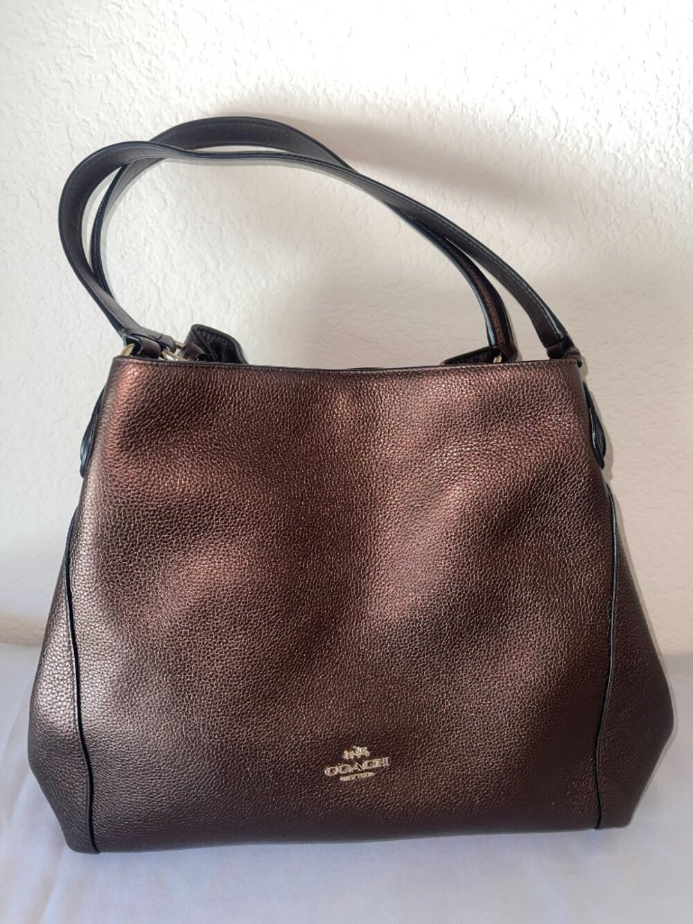 Coach Bronze Edie Metallic Pebble Leather Shoulder Bag